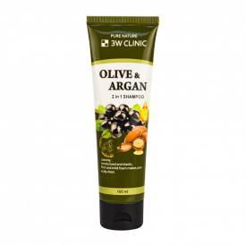 Питательный шампунь для волос с арганом и оливой 3W CLINIC Plive&Argan 2 In 1 Shampoo