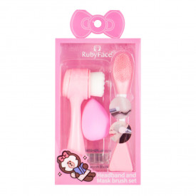 Набор 3 в 1 розовый Ruby Face Headband and Mask Brush Set
