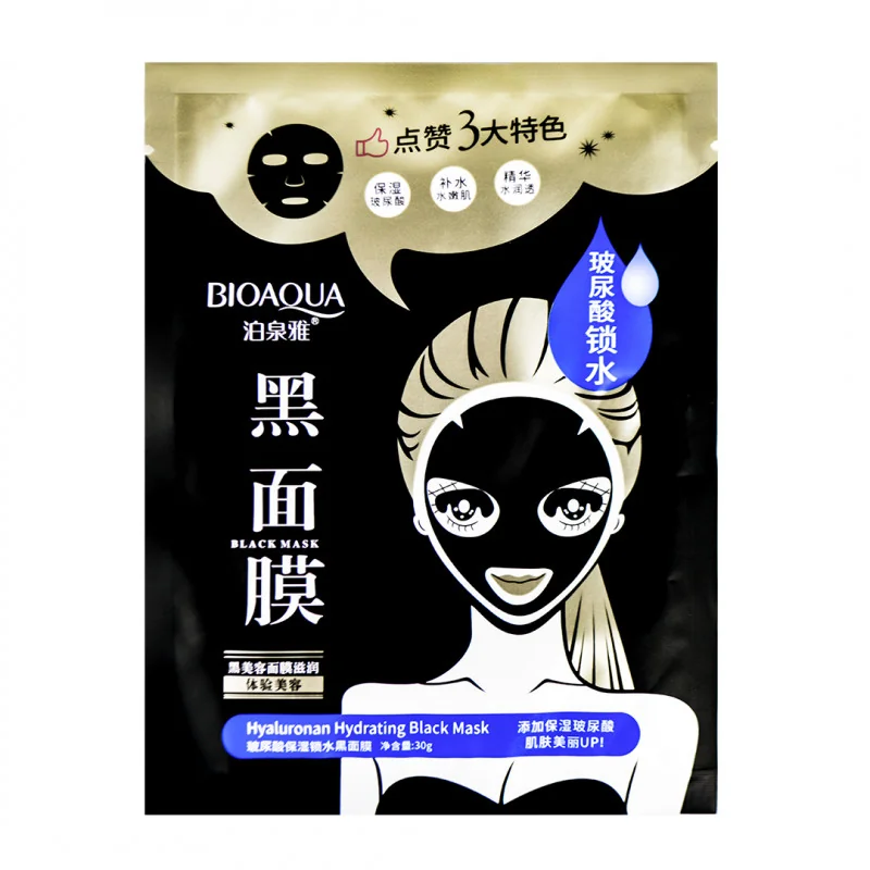 Чорна тканинна маска для обличчя з гіалуроновою кислотою BIOAQUA Hyaluronan Hydrating Black Mask
